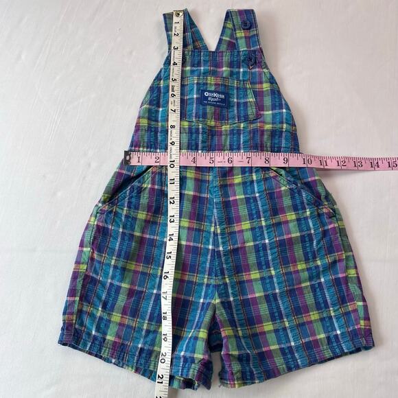 Oshkosh B’gosh Vintage Plaid Overall Shorts size 4T USA made Blue green purple - Picture 4 of 7